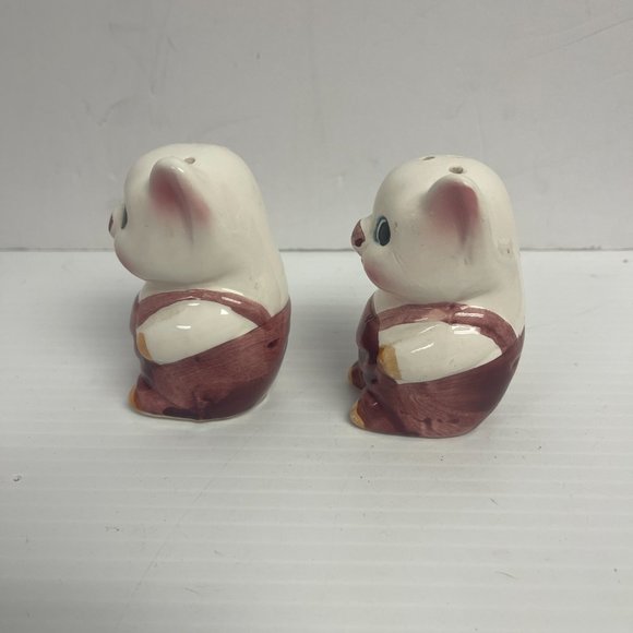 Vintage Pig In Coveralls Salt And Pepper Shakers Hand Painted w/ stopper - C1016 - Picture 3 of 7